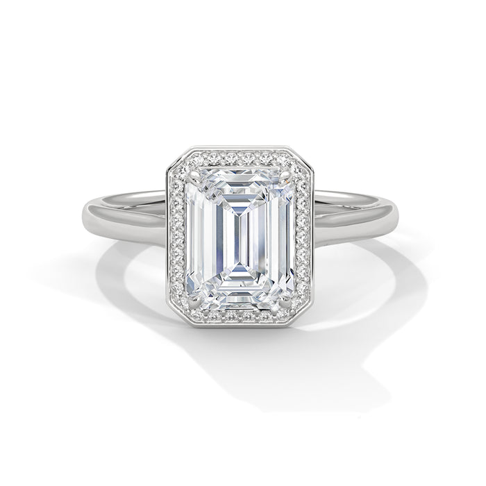 Dazzling 10K White Gold 1.75 CT Emerald Cut Lab Grown Diamond Halo Ring