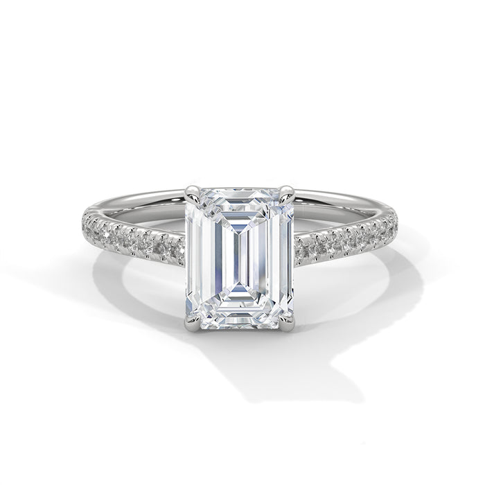10K White Gold 1.75 CT Emerald Cut Lab Diamond Partially Pave Ring