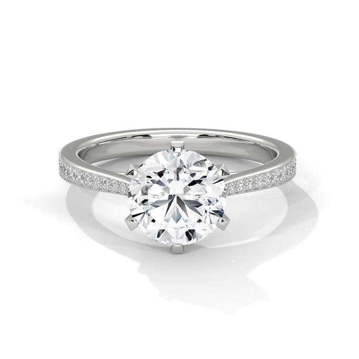 2 CT Round Lab Grown Diamond 6-Prong Pavé Engagement Ring in 10K White Gold