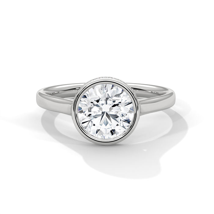 Chic 10K White Gold 2.0 CT Round Lab Grown Diamond Bezel Set Ring
