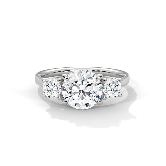 10K White Gold 2.0 Carat Round Lab Grown Diamond Three Stone Ring