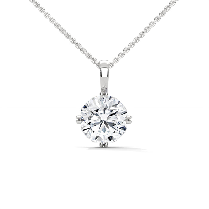 10K White Gold Round Lab Grown Diamond Four-Prong Solitaire Necklace with Lattice Setting