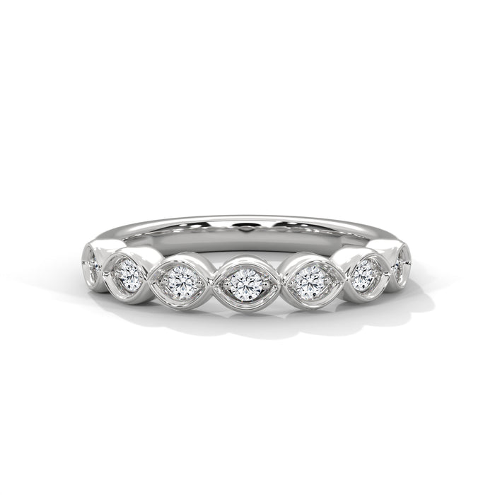 Ethical 10K White Gold Bezel Set Marquise Style Lab Diamond Half Eternity Band