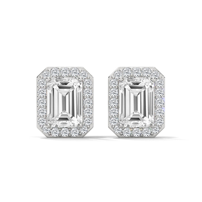 10K White Gold 0.75 CT Emerald Cut Lab Grown Diamond Halo Stud Earrings