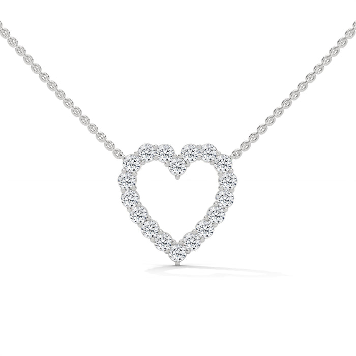 10K White Gold Round Lab Grown Diamond Pave Set Open Heart Pendant Necklace