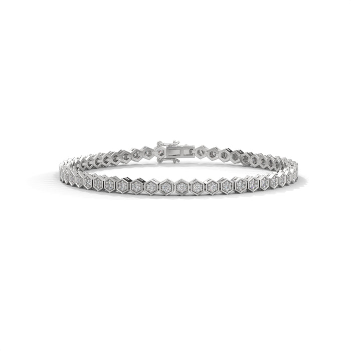 10K White Gold Round Lab Grown Diamond Hexagonal Tennis Bracelet