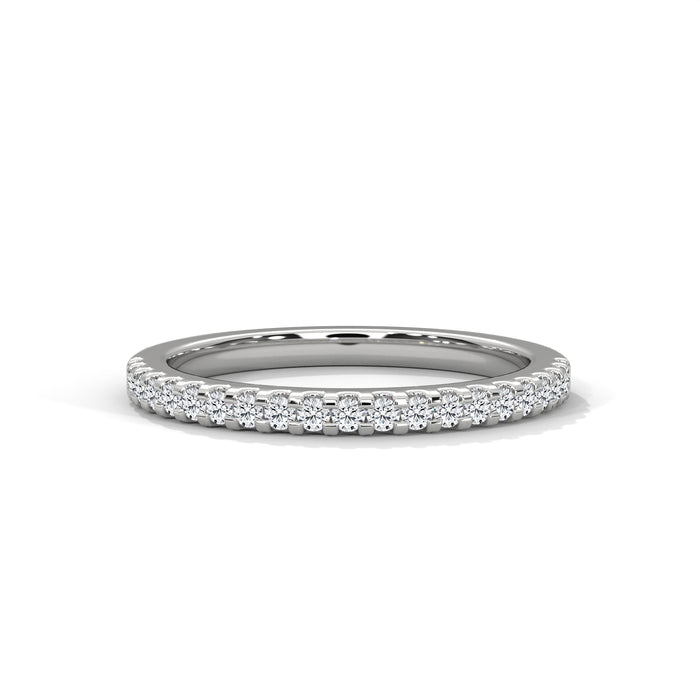 10K White Gold Pave Setting Round Lab Diamond Half Eternity Wedding Band