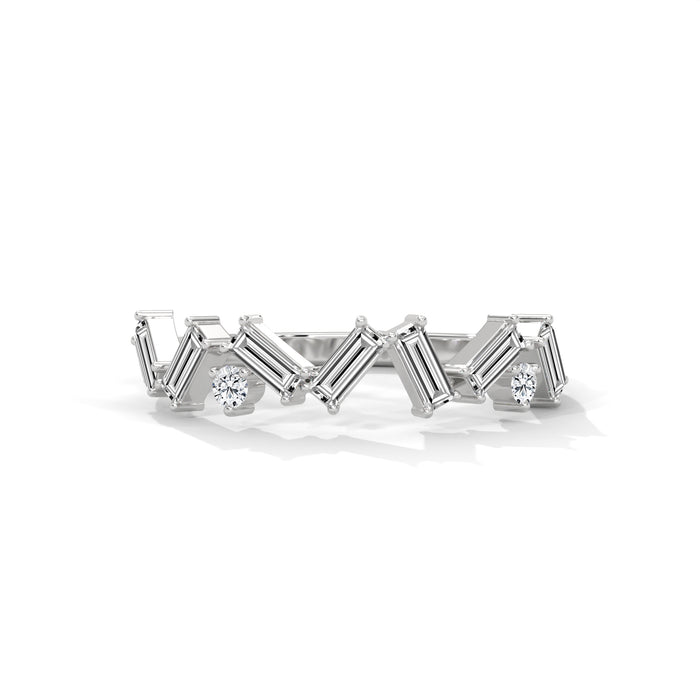 10K White Gold Chevron Baguette Lab Grown Diamond Wedding Band