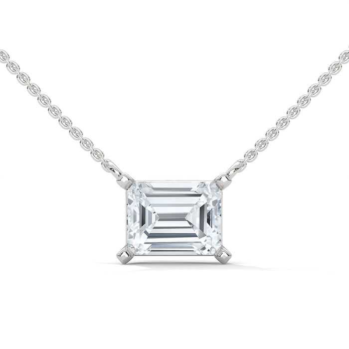 10K White Gold Emerald Cut Lab Grown Diamond Four-Prong Solitaire Pendant