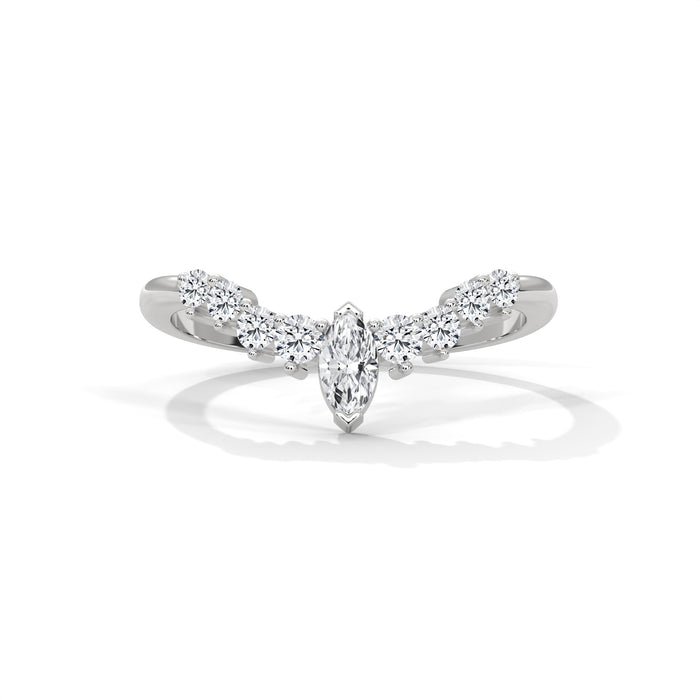Round and Marquise Lab Grown Diamond Half Eternity Wedding Band in 10K White Gold