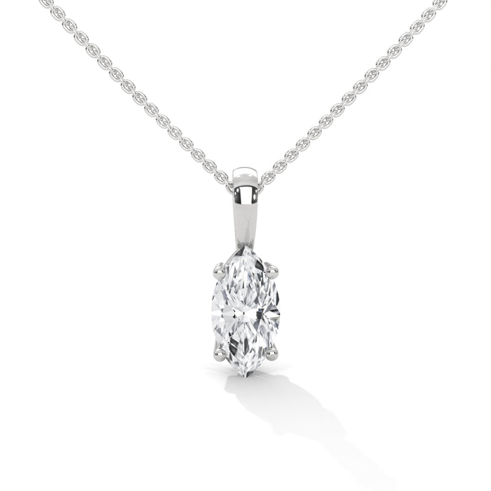 10K White Gold Marquise Lab Grown Diamond Four-Prong Solitaire Pendant