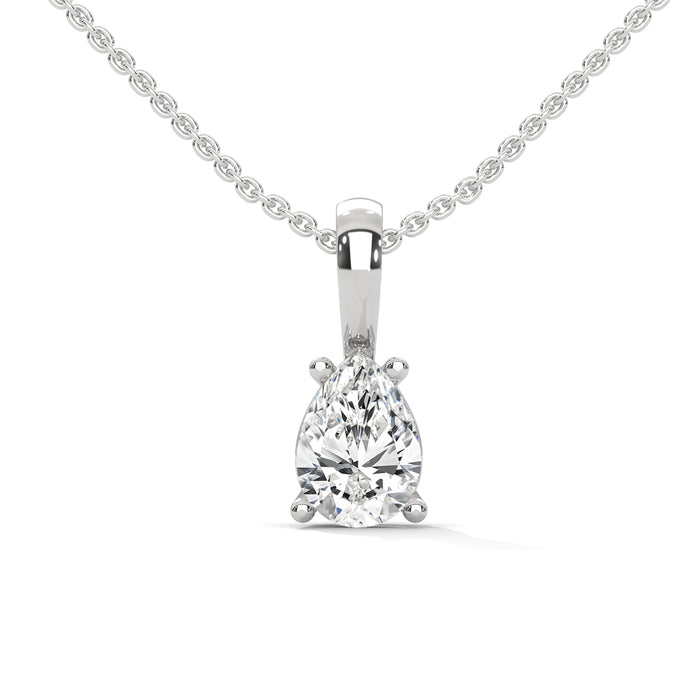 10K White Gold Pear Lab Grown Diamond Four-Prong Solitaire Pendant