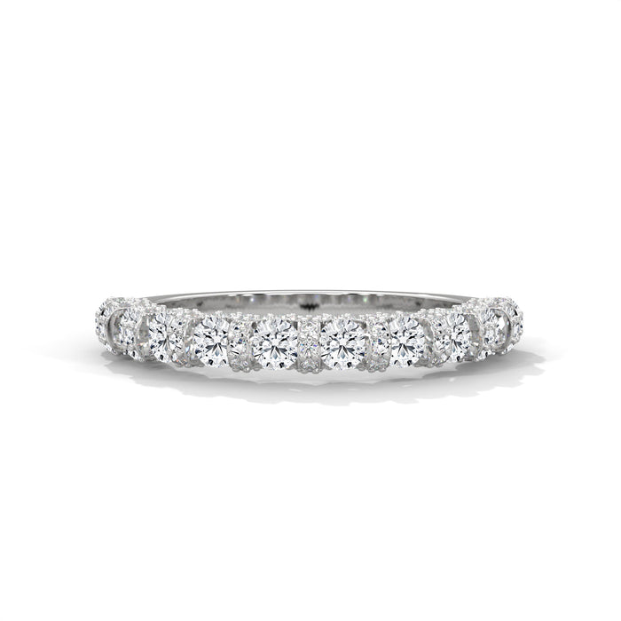 10K White Gold Round Lab Diamond U-Prong Half Eternity Wedding Band