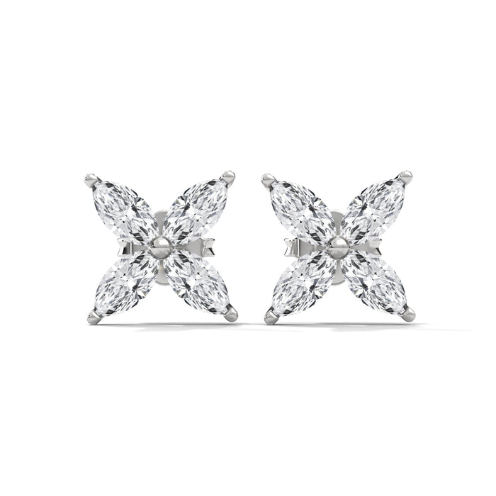 10K White Gold 1.12 CTW Marquise Lab Grown Diamond Flower Cluster Stud Earrings