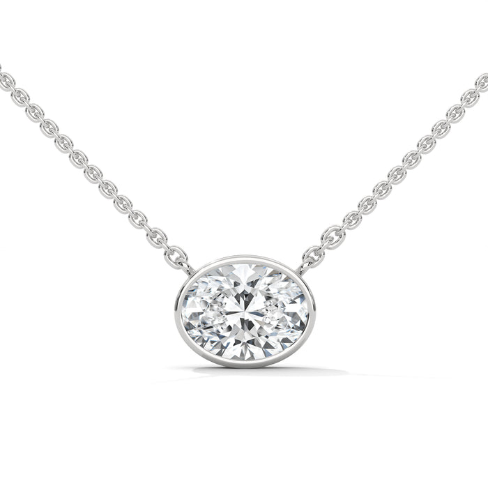10K White Gold Oval Lab Grown Diamond Bezel Solitaire Pendant