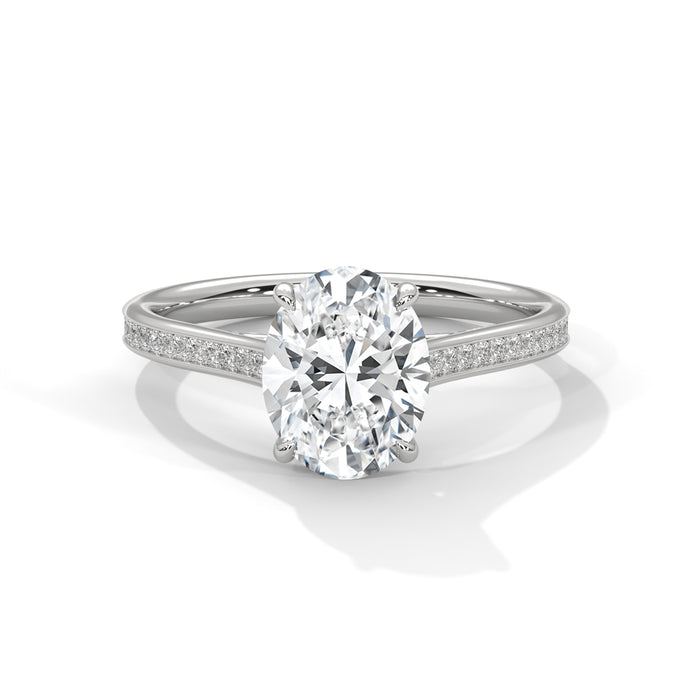 10K White Gold 2.0 CT Oval Lab Grown Diamond Solitaire Pave Engagement Ring