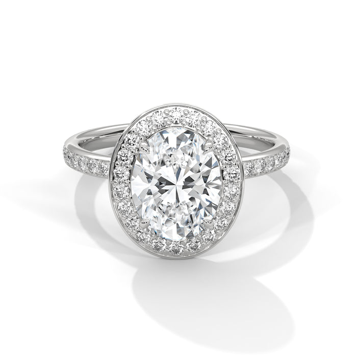 10K White Gold 2.0 CT Oval Lab Grown Diamond Halo Pave Engagement Ring