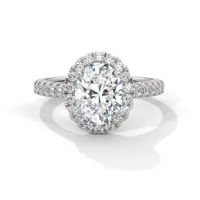 Dazzling 10K White Gold 2.0 CTW Oval Lab Grown Diamond Halo Pave Engagement Ring