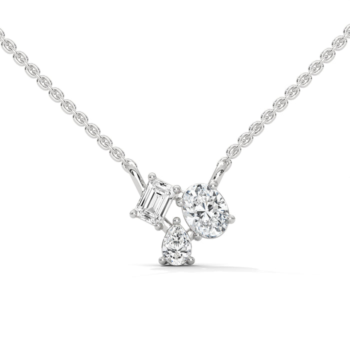 10K White Gold Oval, Pear & Emerald Cut Lab Grown Diamond Cluster Pendant Necklace