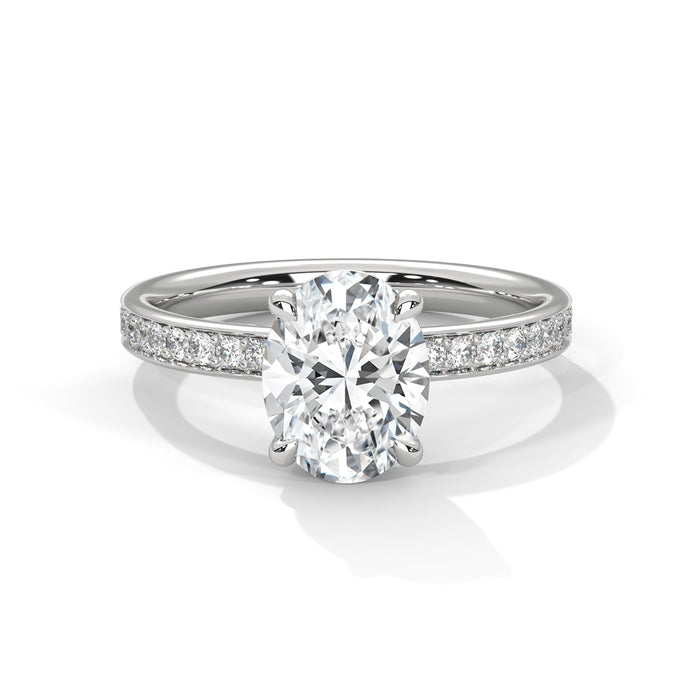 Breathtaking 10K White Gold 2.0 CT Oval Lab Grown Diamond Solitaire Pave Engagement Ring