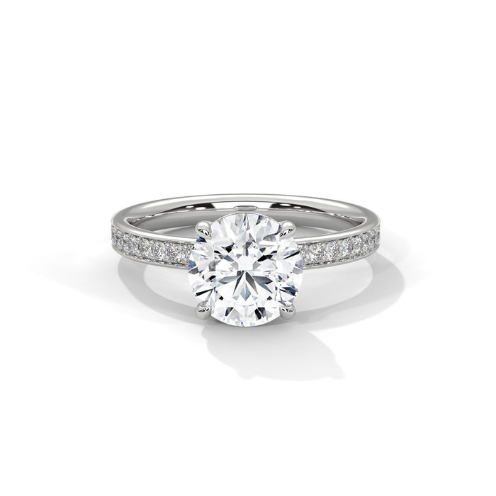 10K White Gold 2.0 CT Round Lab Grown Diamond Solitaire Pave Hidden Halo Engagement Ring
