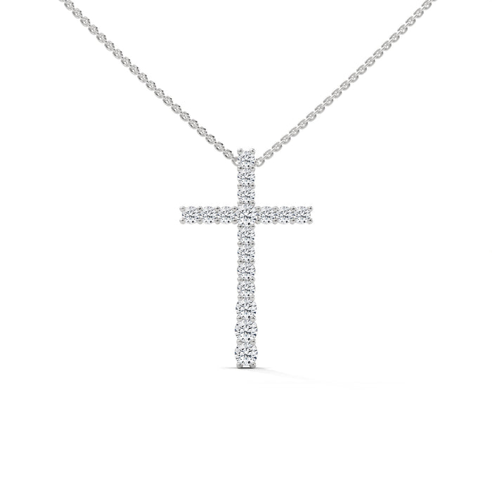 10K White Gold Pave Round Lab Grown Diamond Cross Pendant Necklace
