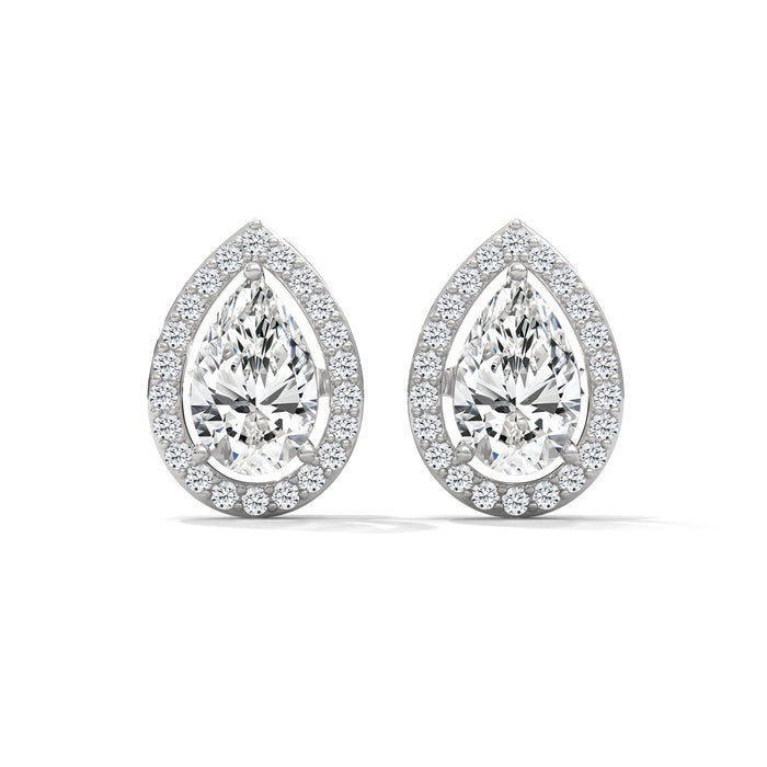 10K White Gold 0.81 CT Pear Shape Lab Grown Diamond Halo Stud Earrings