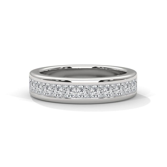 10K White Gold Channel Set Princess Cut Lab Grown Diamond Half Eternity Wedding Band
