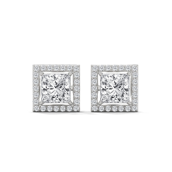 10K White Gold 1.0 CT Princess Cut Lab Grown Diamond Halo Stud Earrings