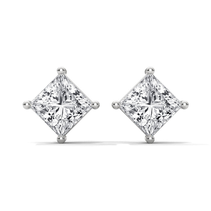 10K White Gold Princess Cut Lab Grown Diamond Solitaire Stud Earrings | 2.50 Carat Total Weight (1.25 CT Each)
