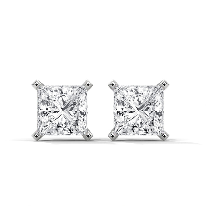 10K White Gold 1.5 CT Princess Cut Lab Grown Diamond Stud Earrings
