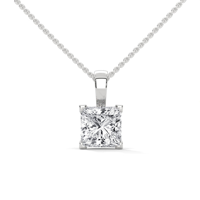 10K White Gold Princess Lab Grown Diamond Solitaire Pendant Necklace