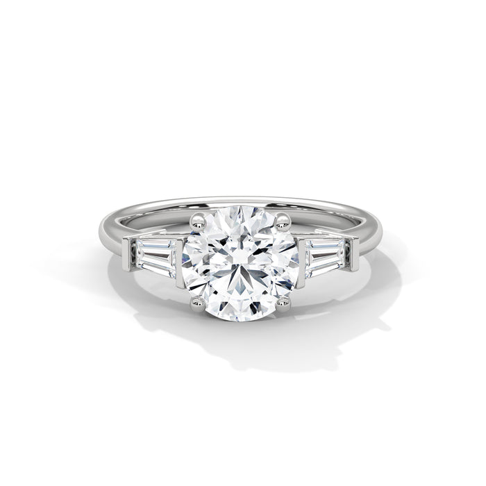 Timeless 10K White Gold 2.57 CTW Round and Baguette Lab Grown Diamond Three Stone Engagement Ring