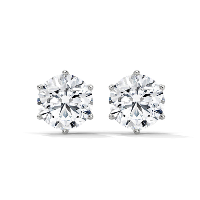 10K White Gold Round Brilliant Lab Grown Diamond Solitaire Stud Earrings | 2.60 Carat Total Weight (1.30 CT Each)