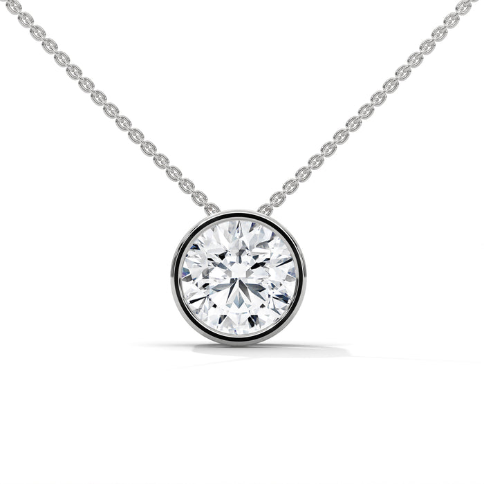 10K White Gold Round Lab Grown Diamond Bezel Solitaire Pendant