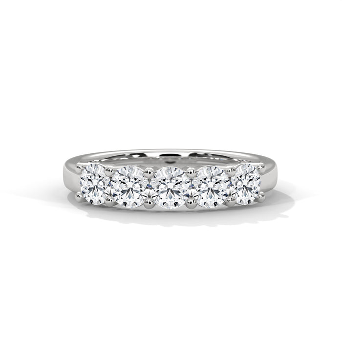 Ethical Five Stone Round Lab Grown Diamond Wedding Band in 10K White Gold