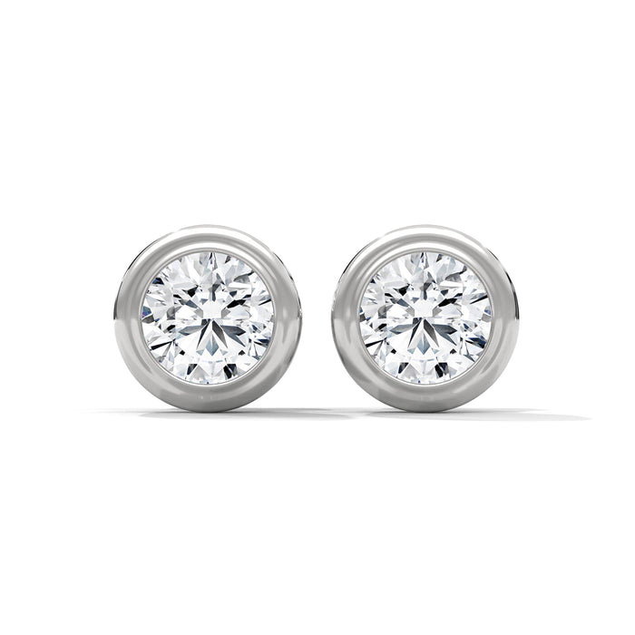 10K White Gold 1.3 CT Round Lab Grown Diamond Bezel Stud Earrings