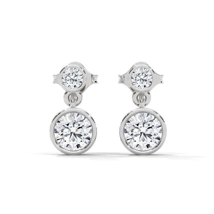 14K White Gold 1.16 CTW Round Lab Grown Diamond Bezel Two-Stone Drop Earrings