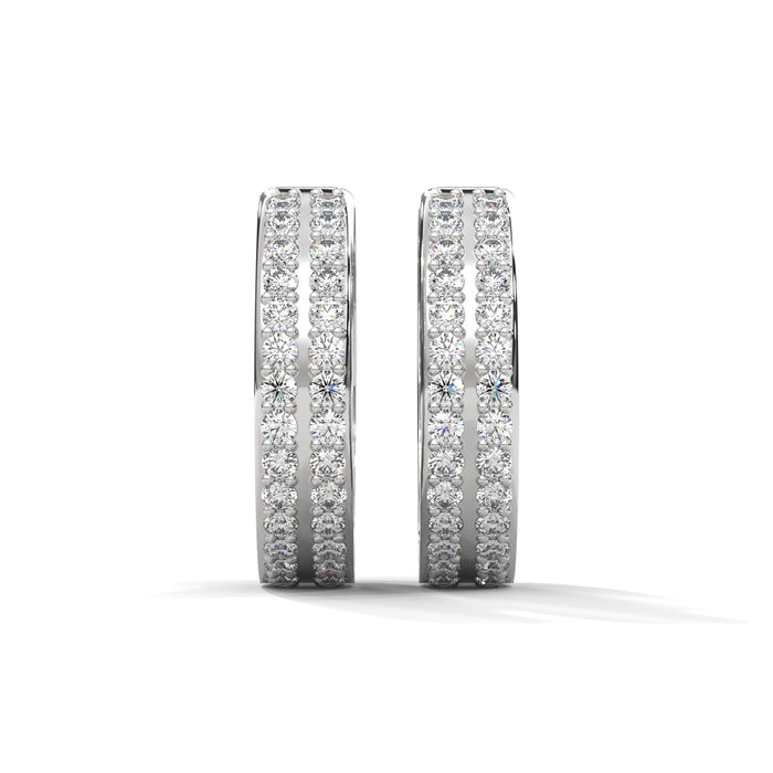 14K White Gold 0.22 CTW Round Lab Grown Diamond Double Row Pave Huggie Hoop Earrings