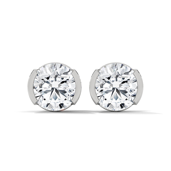 10K White Gold 1.3 CT Round Lab Grown Diamond Half Bezel Stud Earrings