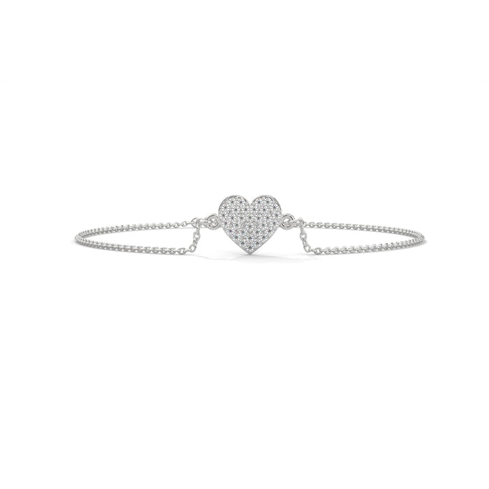 10K White Gold Round Lab Grown Diamond Heart-Shaped Bracelet