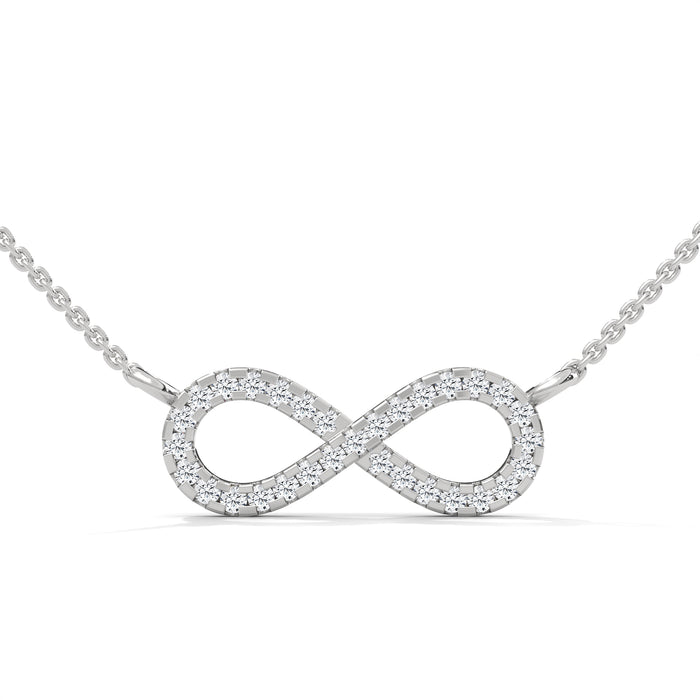 10K White Gold Round Lab Grown Diamond Pave Set Infinity Pendant Necklace