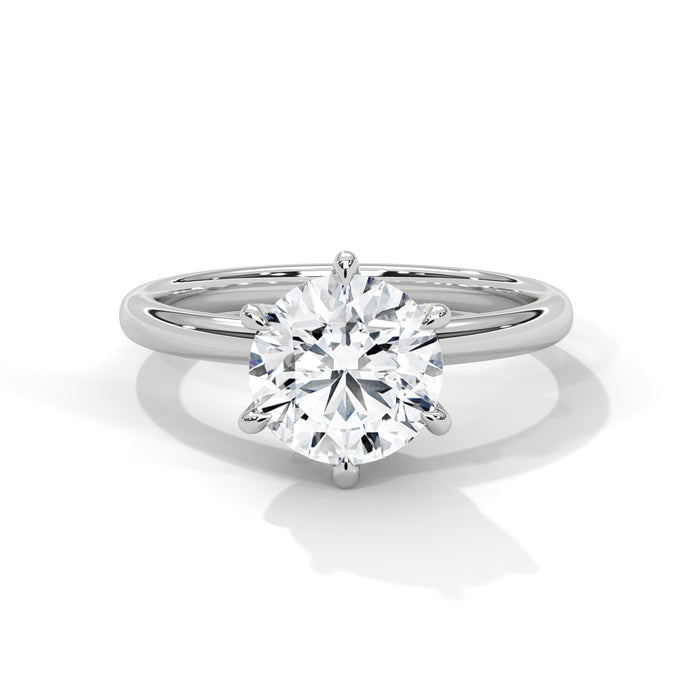 10K White Gold 2.0 CT Round Lab Grown Diamond Six-Prong Tulip Solitaire Engagement Ring