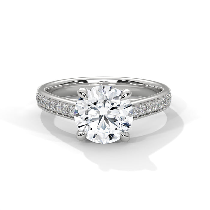 10K White Gold 2.0 CT Round Lab Grown Diamond Solitaire Pave Engagement Ring
