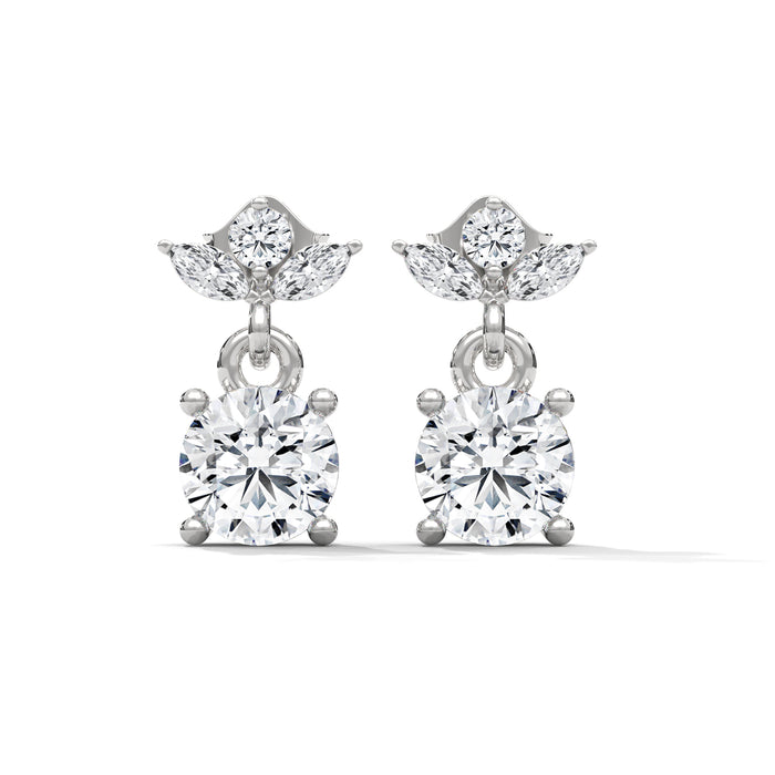 14K White Gold 1.16 CTW Round Marquise Lab Grown Diamond Floral Petal Cluster Drop Earrings