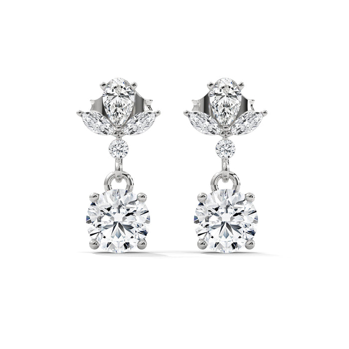 14K White Gold 1.48 CTW Mixed Shape Lab Grown Diamond Floral Cluster Drop Earrings