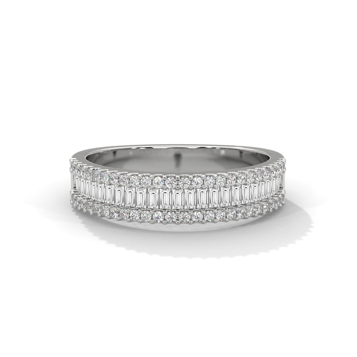 10K White Gold Three-Row Baguette & Round Lab Grown Diamond Half Eternity Wedding Band