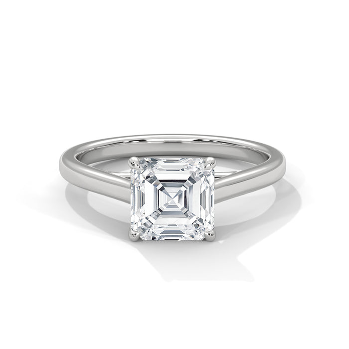 14K White Gold 2.0 CT Asscher Lab Grown Diamond Solitaire Engagement Ring