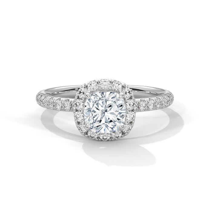 14K White Gold 1.0 CT Cushion Lab Grown Diamond Halo Pave Engagement Ring