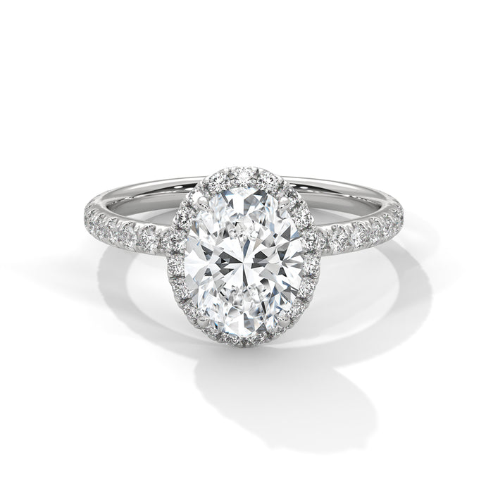 14K White Gold 2.0 CT Oval Lab Grown Diamond Halo Pave Engagement Ring
